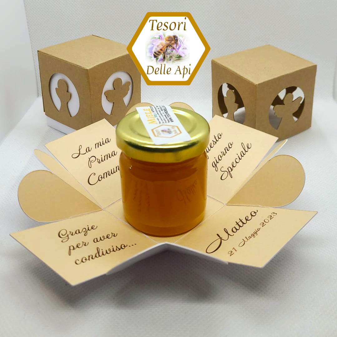 Scatola con intagli personalizzati e vaso miele Scatola con intagli personalizzati e vaso miele