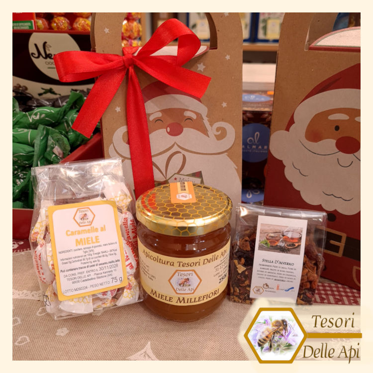 Miele Millefiori 250g Infuso 50g Caramelle Miele 75g Confezione Natalizia Miele Millefiori 250g Infuso 50g Caramelle Miele 75g Confezione Natalizia