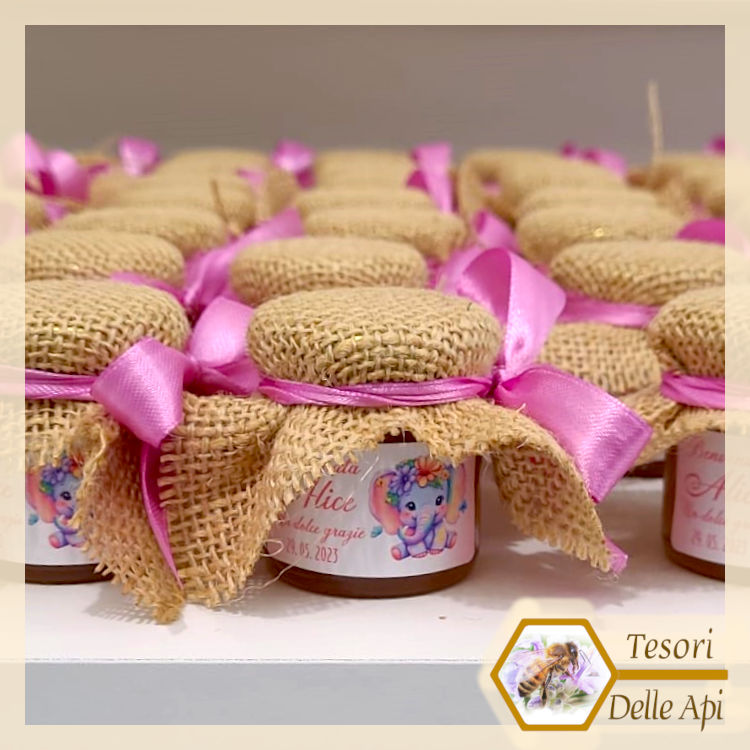 Bomboniera Battesimo Bimba Vaso 50g Rustica Juta Bomboniera Battesimo Bimba Vaso 50g Rustica Juta