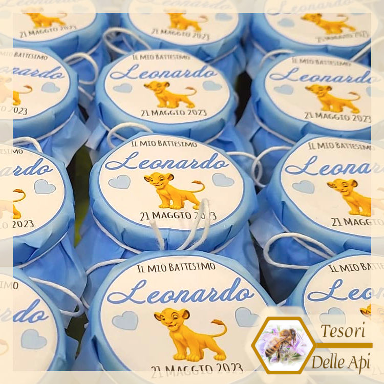 Bomboniere Miele Battesimo leoncino re leone copritappo personalizzato Bomboniere Miele Battesimo leoncino re leone copritappo personalizzato
