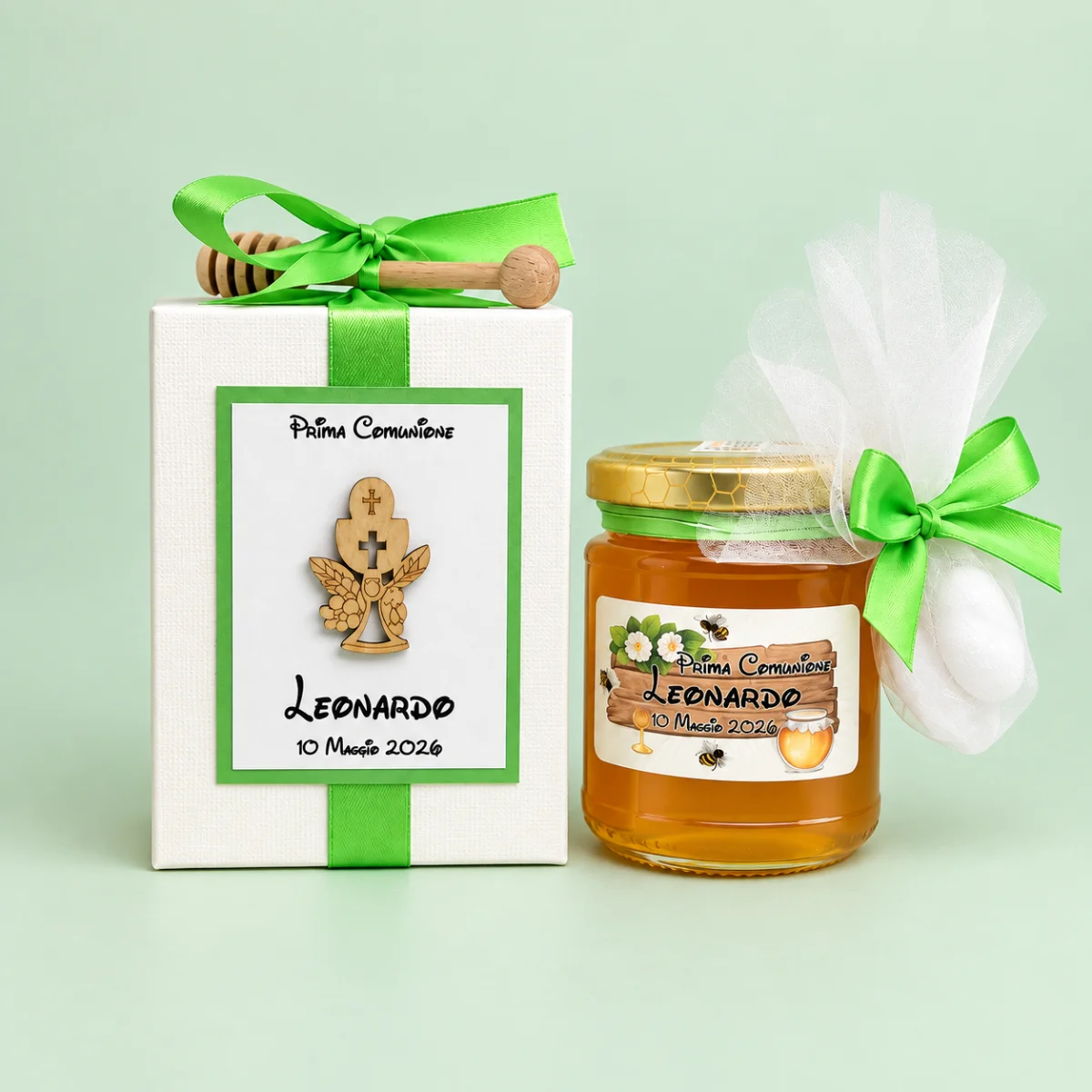 Bomboniera Prima Comunione miele 250g scatola applicazione legno calice TESORI DELLE API Bomboniera Prima Comunione miele 250g scatola applicazione legno calice TESORI DELLE API