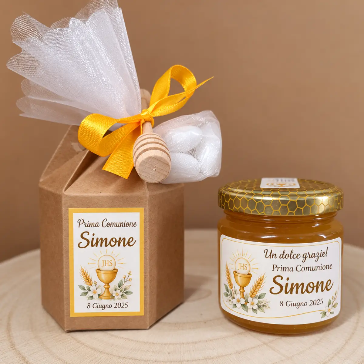 Bomboniera Prima Comunione scatola esagonale miele confetti spargimiele TESORI DELLE API Bomboniera Prima Comunione scatola esagonale miele confetti spargimiele TESORI DELLE API