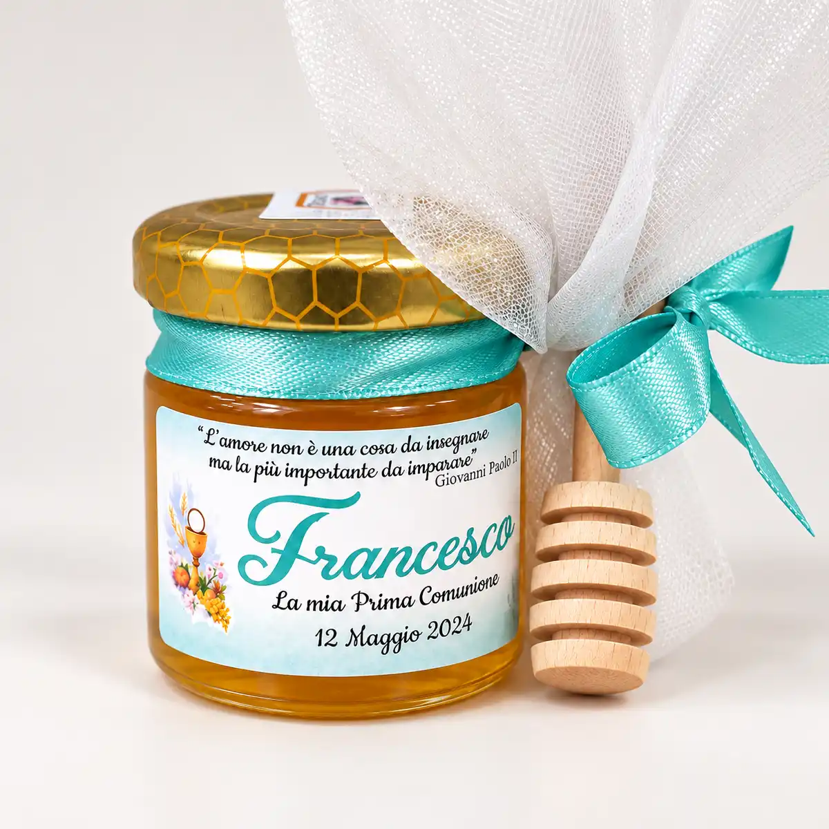 Bomboniera Prima comunione confetti spargimiele Tiffany personalizzata TESORI DELLE API Bomboniera Prima comunione confetti spargimiele Tiffany personalizzata TESORI DELLE API